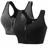 AoToZan 2 Pack Sport BH Damen Starker Halt mit Reißverschluss Vorne, Nahtlose Gepolstert Running Yoga Sports Bra Ohne Bügel (Schwarz Grau,M)