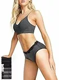 EKSHER Unterhosen Damen Spitze Unterwäsche 6er Pack Mittel Taille Baumwolle Slip Sexy Panties Hipster Atmungsaktive Schwarz Grau 2XL