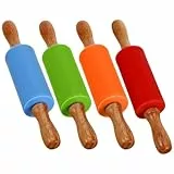 STOBOK Nudelholz Kinder Nudelholz Spielzeug Silikon Mini Teig Werkzeuge Ultra Bunte Lernspielzeug Holzgriff für Kinder Backen Küche Restaurant 4pcs Teigroller Silikon