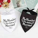SZEE Hundehalstücher für Hochzeiten, Verlobungsparty-Dekorationen, 'My Humans are Getting Married', Brautparty-Geschenke für die Braut, 2 Stück (Weiß und Schwarz, L)
