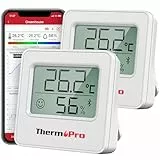ThermoPro TP357 80m Bluetooth Hygrometer Innen 2er-Set Raumthermometer Digital mit APP Mini Luftfeuchtigkeitsmesser mit Smiley-Indikator Datengrafik für Innenraum, Büro, Weinkeller, Gewächshaus