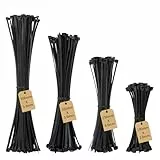 Beshine 240 Stück Kabelbinder set, 100/150/200/300mm x 3.6mm(4 Größen, je 60 Stück)，Premiumqualität Nylon UV-Beständig Kabelbinder für Gartenarbeit,Wohnen,Werkstätten - Schwarz