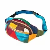 Freakmandu Umweltfreundliche Bauchtasche im Boho-Hippie-Stil, Hanftasche, zum Wandern, Laufen, Joggen, Weiß, Geometrischer Mix, Adjustable Size, Hüfttaschen