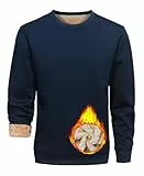 Libin Pullover Herren Fleece Sweatshirt Langarm Winter Thermo Crewneck Outdoor Warme Winterpullover Dickes Sherpa Langarmshirt mit Rundhals Marineblau S