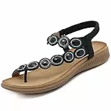 ZOEASHLEY Sandalen Damen Strass Flache Sandaletten Sommer Offene Zehe Zehentrenner Bohemian Flip Flops Schwarz28 39 EU