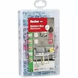 fischer Meister-Box Wohnraum, 160-teiliges Dübel- und Schraubenset, 6-8 mm Durchmesser, 30-50 mm Länge, für Heimwerker und Profis, universeller Einsatz für unbekannte Untergründe im Innenbereich