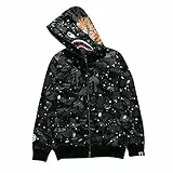 LIAOPUFUS Herren 3D gedruckt Shark Hoodie Hip Hop Lange Ärmel Reißverschluss mit Camouflage Reißverschluss Mode Street Wear (L, Funkelndes Schwarz)