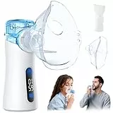 Tragbar Inhaliergeräte für Erwachsene mit Einstellbarer Rate, Leiser Inhalationsgerät Kinder mit Mundstück und 2 Maske, Inhaliergerät mit Reinigungsmodus, Inhalator mit Langer Batterielebensdauer-Weiß