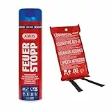 ABUS - Feuerlöschspray AFS625 Feuerstopp - Feuerlöscher für Küche, Grill und Haushalt - hohe Sprühweite - Brandklassen A-B-F rot (Feuerstopp+Löschdecke)