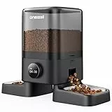 oneisall 5L Futterautomat Katzen 2 Näpfe, Katzenfutter Automat Kabellos mit 304 Edelstahlnapf, 1-6 Mahlzeiten pro Tag, Futterspender Trockenfutterspender für Hunde Katzen