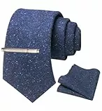 JEMYGINS Retro Wolle Blau Krawatte und Einstecktuch Krawattenklammer Sets für Herren