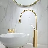DiLiBee 360° Drehbar Wasserfall Wasserhahn, Modern Hoch Waschbecken Armatur, Waschtischarmatur, Mischbatterie für Bad und Küche, Gold