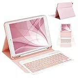 CC Store Tastatur-Hülle für iPad 9/8/7 Generation, Bluetooth Tastaturs für iPad 10,2 Zoll mit kabelloser, magnetisch Abnehmbarer im QWERTZ-Layout, Stift-Schlitz unterstützt​, Rosa