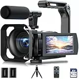 Videokamera 5K, 56MP Camcorder Vlogging Kamera für YouTube, WiFi Nachtsicht 3' 270° drehbarer Touchscreen Webcam Camcorder, Video Camera mit 64GB Karte, Fernbedienung, Mikrofon, 2 Batterien, Stativ
