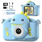 Kinderkamera, Gofunly Kinder Kamera 1080P 2,0-Zoll-Bildschirm Selfie Digitalkamera mit 32GB-Karte für 3-12 Jahre Jungen Mädchen Geburtstagsgeschenk Weihnachten Spielzeug Blau Dinosaurier