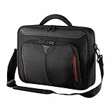 Targus Classic+ Clamshell Case, Laptoptasche für Breitbildnotebooks bis 18 Zoll, strapazierfähige Tasche aus Polyester, funktionale Umhängetasche – Schwarz/Rot, CN418EU