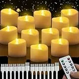 daphomeu Led Kerzen Wiederaufladbar, 12 Stücke Teelichter mit Timerfunktion, Led Kerzen Flackernde Flamme mit Fernbedienung für Weihnachten, Halloween, Herbst und Hochzeit, Winter