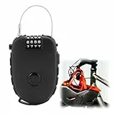 QWORK® 4 Stellig Einziehbares Zahlenschloss, 130cm Kabelschloss Schwarz, Drahtschloss, für Rucksack, Helm, Korb, Fahrrad