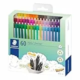 STAEDTLER Fineliner triplus, dreikant, superfeine, metallgefasste Spitze, Linienbreite ca. 0.3 mm, hohe Qualität Made in Germany, Set mit 60 brillanten Farben, 334 C60