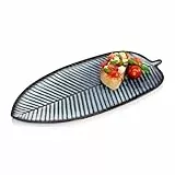 Sänger | Servierplatte Tokio, Steingut Servierteller in Blattoptik, Ovaler Teller für Fleisch Fisch und Snacks Spülmaschinenfest, Snackplatte Blau mit Schwarzen Akzenten | PREMIUM COLLECTION