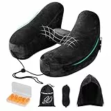 Nackenkissen Flugzeug Aufblasbar, Reisekissen Aufblasbares Flugzeug, Nackenhörnchen Erwachsene mit Kopfstütze, Hut, Tasche, Schlafmaske, Ohrstöpseln Travel Pillow für Reisen, Auto, Büro (Schwarz)