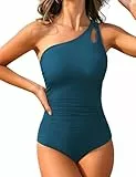 Durio Badeanzug Damen Bauchweg Badeanzüge für Damen Raffung Badeanzug Sexy Einteilige Rückenfrei Bademode Swimsuit Dunkelgrün M
