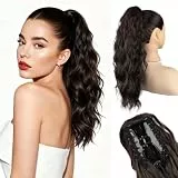 JIAMEISI Ponytail Extension, 45 cm Pferdeschwanz Haarteil, Synthetischer, gewellter, lockiger Krallenclip Pferdeschwanz Haarverlängerung für Damen (Dunkles Schokoladenbraun)