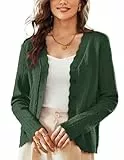 KANCY KOLE Damen-Strickjacke 2025, langärmelig, bauchfrei, leicht, gehäkelt, mit Knopfleiste, für Kleider, Grün (Army Green), Mittel