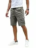 Elegancity Kurze Hosen Herren Cargo Shorts Sommer Freizeithose Kurze Elastische Taille Chino Shorts Mit 6 Taschen Grau L