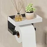SWTYMIKI Toilettenpapierhalter mit Ablage - klopapierhalter mit Ablage für Badezimmer, Edelstahl Klorollenhalter Wandmontage, wc Papier Halterung, Selbstklebend or Bohren, weiß