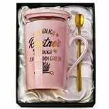 Ruhestand Geschenk Frauen, Renteneintritt Geschenk Frau, 400 ml Rosa Marmor Rentnerin Tasse mit Golddruck, Weihnachten Geschenke für Rentner, Lustige Becher mit Deckel Löffel, Grußkarten, Geschenkbox