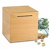 Wuhonghao Spardose Holz Personalisiert Groß，Holzspardose Kinder Bambus mit Schloss，XXL Sparschwein Personalisierte für Erwachsene，Taufgeschenke-Sparbox für Jungen/Mädchen， (15×15cm)