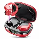 Bluetooth Kopfhörer Sport, Kopfhörer Kabellos Bluetooth 5.3, 60 Std Kabellose Kopfhörer mit Tiefer Bass, In Ear Kopfhörer mit 4 ENC Klarer Mic, IPX7 wasserdichte Ohrhörer mit Ohrhaken Rot