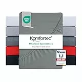 Komfortec Mikrofaser Spannbettlaken 90x200 cm – Weiches Spannbetttuch mit Rundumgummi – Fitted Sheet für Matratzen bis 30 cm – Grau – Oeko-Tex – Pflegeleicht & Hautfreundlich – 90g/m²