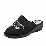 JOMIX Hausschuhe Damen Pantoletten mit Absatz Winter Bequeme Anatomische Pantoffeln Warme Herzförmiges Muster Clogs Elegant Bedruckte Hausschuhe Made in Italy (ITD2154-1, Schwarz, 39 EU)