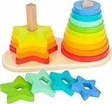 small foot Steckspiel Regenbogen, Förderung der Feinmotorik durch Stapeln, Stecken und Sortieren, ab 12 Monaten, 11720