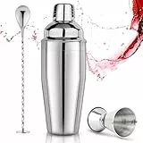 Cocktail Shaker Set 750ml Cocktailshaker Martini Shaker mit eingebautem Sieb - Professionelles Edelstahl Barkeeper Set inkl Messbecher, Bar-Löffel - Für Martini, Margarita & Mixgetränke, Silber