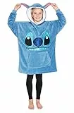 Disney Stitch Kapuzenpullover Mädchen, Übergroße Hoodie Decke Kinder mit Sherpa-Kapuze und Kängurutasche One Size (Blau Stitch)