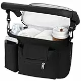 HOTUT Kinderwagen Organizer, Universal Kinderwagentasche mit Isolierte Getränkehalter,Wasserdichte Kinderwagen Tasche, Verstellbarer Schultergurt,Windeltasche mit großer Kapazität für Handys(Schwarz)