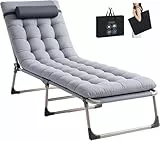 KernGut Folding Lounger,Sonnenliege Klappbett Gästebett Klappbar Liegestuhl,4 Positionen Verstellbares Tragbares Multifunktions-Campingbett,Mit Matratze Seitentasche,Support 200kg (Grau 1 Stück)