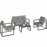 Outsunny Gartenmöbel Set für 4 Personen, wetterfestes Balkonmöbel-Set mit 2er Sofa, Sessel, Sitzkissen und Beistelltisch, Outdoor Sitzgruppe Terrassenmöbel Gartenlounge für Balkon Garten, hellgrau