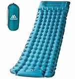 flintronic Camping Isomatte Selbstaufblasende mit Fußpresse Pumpe, 10CM Thick Wasserdicht Isomatte mit Kopfkissen, Outdoor Aufblasbare Luftmatratze, Faltbar Schlafmatte für Outdoor, Camping, Blau
