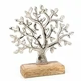 Logbuch-Verlag Kleiner Deko Lebensbaum aus Aluminium & Holz Silber Baum des Lebens Geschenk Liebe 13 cm