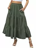 Zeagoo Rock Damen Lang Skirt Sommer Elegant Maxirock Einfarbig Swing Langrock Hohe Taille A-Line Röcke mit Taschen Armeegrün XL