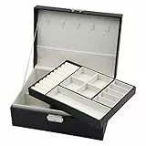 Homeanda schmuckkästchen damen schmuckschatulle schmuckkästchen mit schlüssel schmuckbox leder schmuckschatulle groß schmuckkästchen schmuckschatullen (Schwarz)