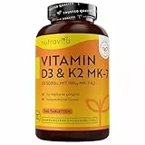 Nutravita Vitamin D3 K2 Tabletten - 240 Tabletten - Vitamin D 5000 IE + K2 MK7 150μg - D3 K2 Kapseln hochdosiert - Sonnenvitamine für Gesunde Knochen, Muskeln & Immunsystem - Vegetarisch
