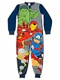 Marvel The Avengers Jumpsuit für Jungen - Overall Kinder Pyjama Schlafanzug Langarm Grau/Blau (DE/NL/SE/PL, Numerisch, 122, 128, Regular, Grau/Blau)