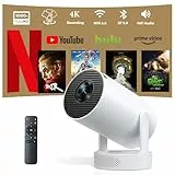 Mini Beamer, 4K Decoding Full HD 1080P, 20000 Lumen Helligkeit, Android 11 System, Wi-Fi 6 & Bluetooth 5.0, Eingebauter HiFi Lautsprecher, 180° Drehbarer Projektor für Schlafzimmer & Heimkino