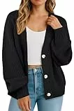 GRECERELLE Strickjacke Damen Langarm Dicke Strickjacken Elegant Cardigan Casual Open Front Sweater V-Ausschnitt Sweater Oversize Strickmantel Pullover mit Knöpfen, Herbst,Winter (Schwarz, XL)
