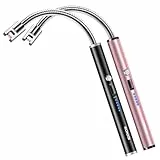 RONXS Stabfeuerzeug, Lichtbogen Feuerzeug Elektrisch mit Längerer Hals, Sicherheitsschloss - Kerzen Gadgets, Typ C Aufladbar Plasma Kerzenanzünder für Küche Herd Camping, Feuerwerk Kamin(Schwarz Rosa)